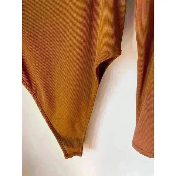 Shein Brown Ribbed Cut Out High Rise Bodysuit, L - Picture 4 of 6